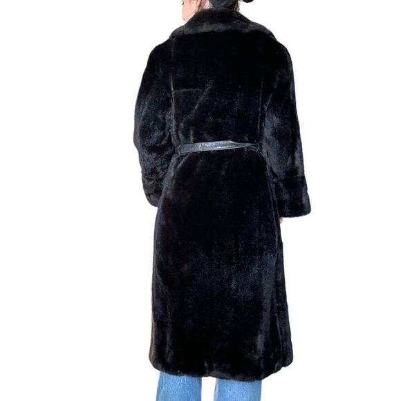 Vintage 70s Diamonte Faux Fur Coat Black Brown Mob Wife Size Medium Classic - Picture 4 of 10